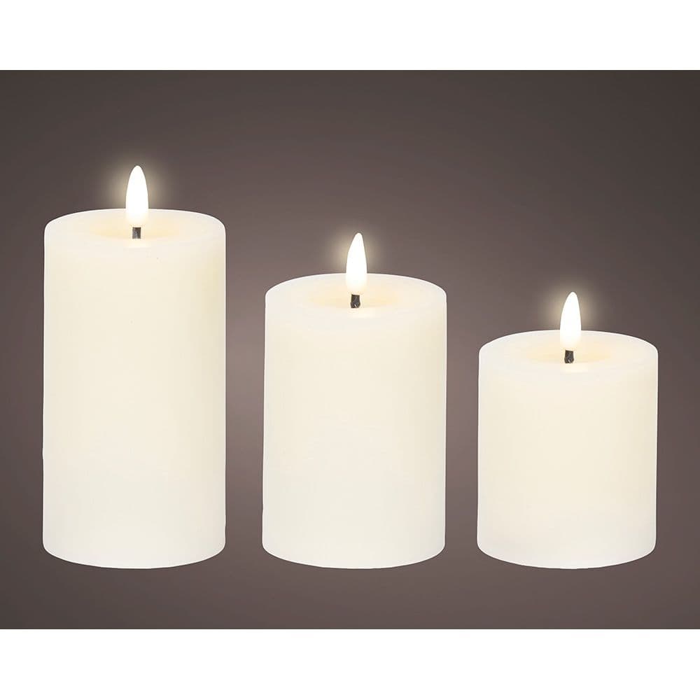 VELA DE CERA LED COLOR BLANCO Ø7 cm CON DIFERENTES ALTURAS, 3 uds