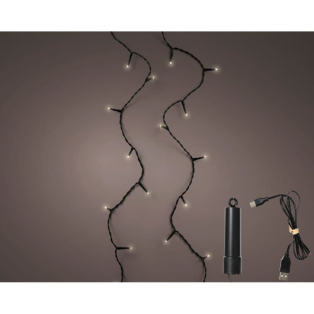 GUIRNALDA LED MULTIFUNCIÓN EXTERIOR CON BATERIA 100 LEDS MULTICOLOR CON CABLE NEGRO 7,4 m