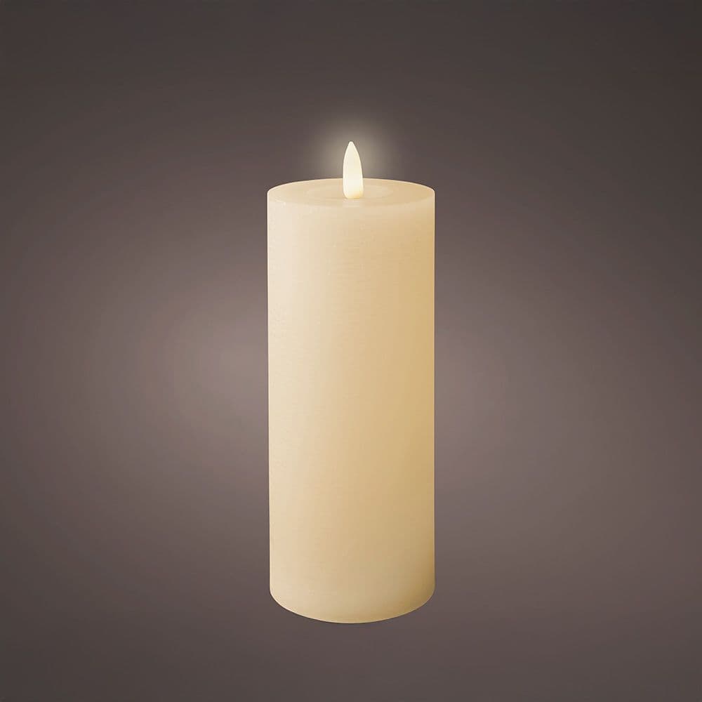 VELA DE CERA LED, COLOR BEIGE, ACABADO RÚSTICO, Ø7 x 19 cm