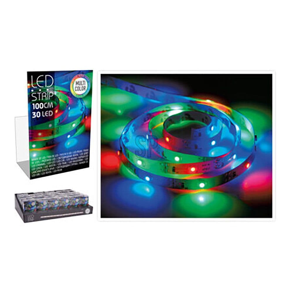 TIRA DE LED 1m 30 LEDS A PILAS MULTICOLOR