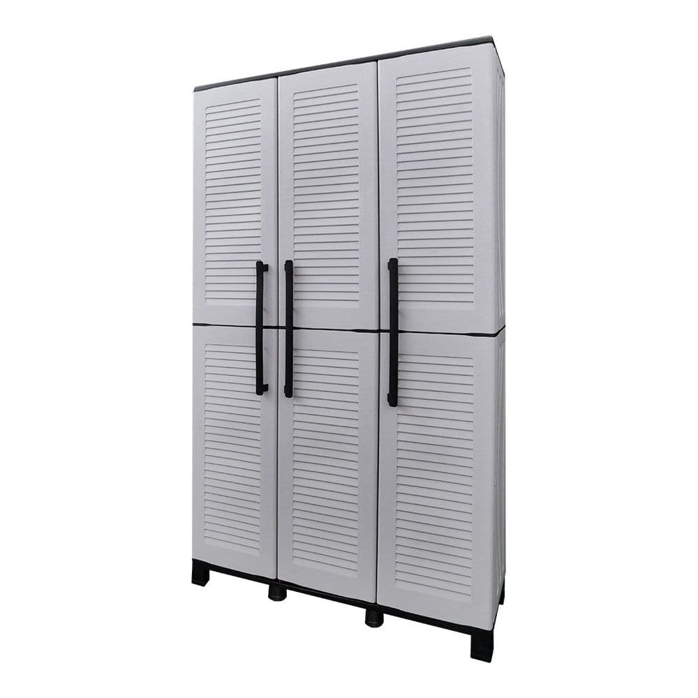 ARMARIO ALTO CON ESTANTES Y PORTAESCOBAS LÍNEA FAMILY DE POLIPROPILENO GRIS CLARO, 102 x 37 x 169 cm