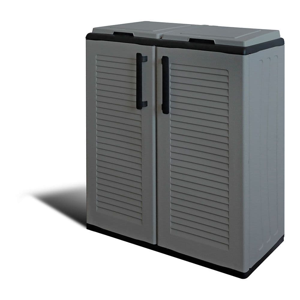 ARMARIO BAJO LÍNEA ECO EASY CON RECICLAJE SELECTIVO DE 2 TAPAS, POLIPROPILENO, GRIS OSCURO, 68 x 37 x 84 cm