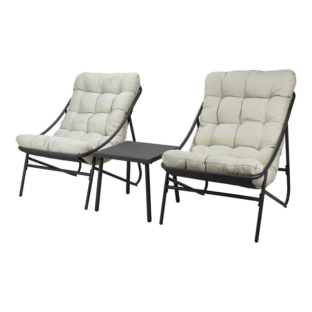 CONJUNTO JARDÍN 3 PIEZAS METAL ANTRACITA + COJINES