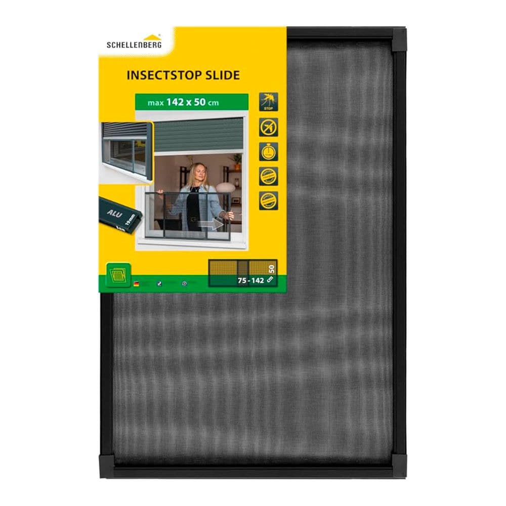 MOSQUITERA CON MARCO EXTENSIBLE, MALLA DE FIBRA DE VIDRIO, ANTRACITA, 75-142 x 50 cm