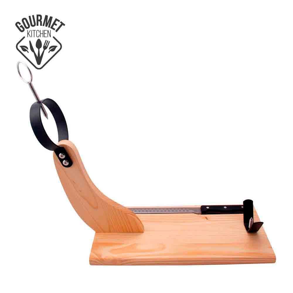 JAMONERO PREMIUM MADERA DE PINO 44 x 41 cm CON CUCHILLO INCLUIDO