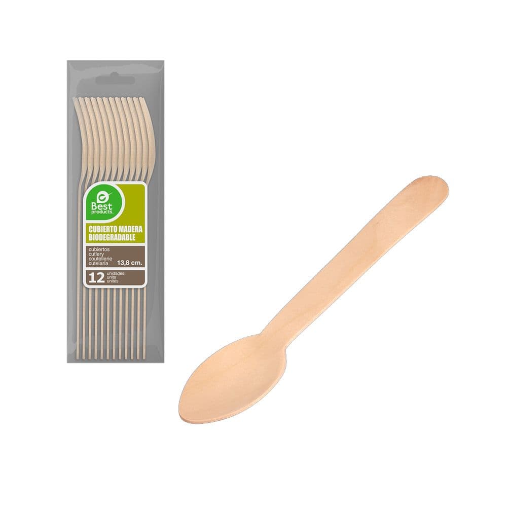 CUCHARA POSTRE/CAFÉ DE MADERA 13,8 cm, BOLSA 12 uds