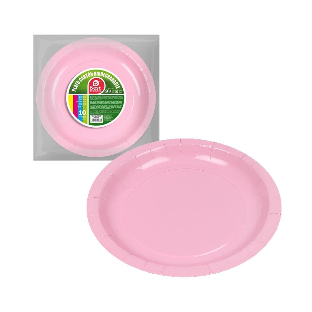 PLATOS DE CARTÓN ROSA Ø20 cm, 10 uds