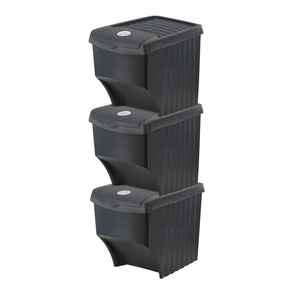 SISTEMA DE 3 CUBOS APILABLES PARA RECICLAJE 39,2 x 29,3 x 45,6 cm, 3 x 22 l