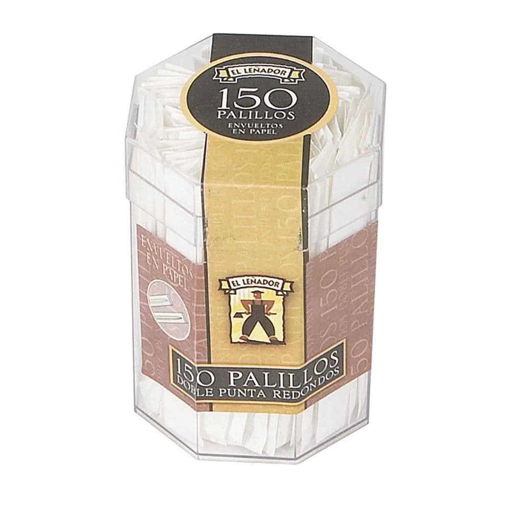 PALILLOS REDONDOS EL LEÑADOR CUBILETE DE PLÁSTICO CON 150 uds, EXPOSITOR 12 uds