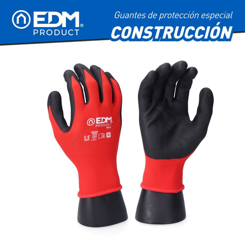 GUANTE POLIÉSTER CON PALMA LATEX PARA CONSTRUCCIÓN, T-09