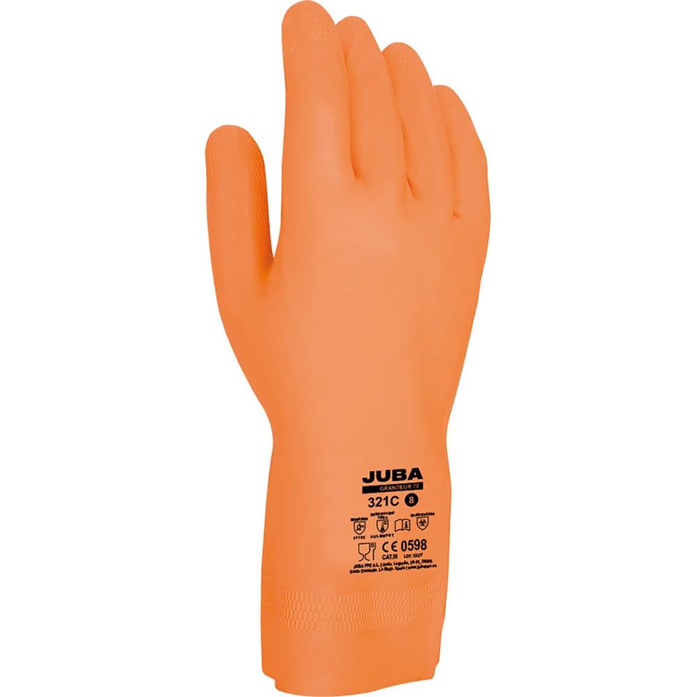 GUANTE LÁTEX / NEOPRENO, FLOCADO INTERIOR ALGODÓN, NARANJA, T-08