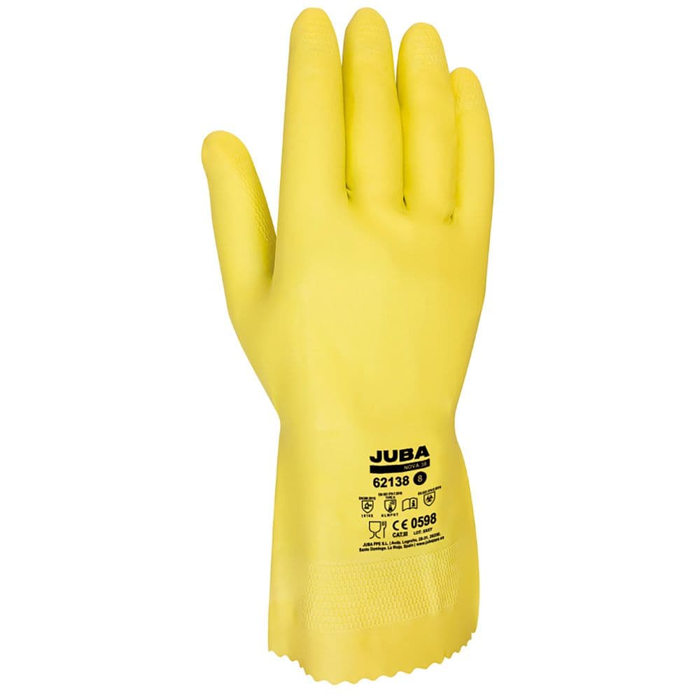 GUANTE LÁTEX FLOCADO INTERIOR ALGODÓN, PARA QUÍMICOS, AMARILLO, T-06