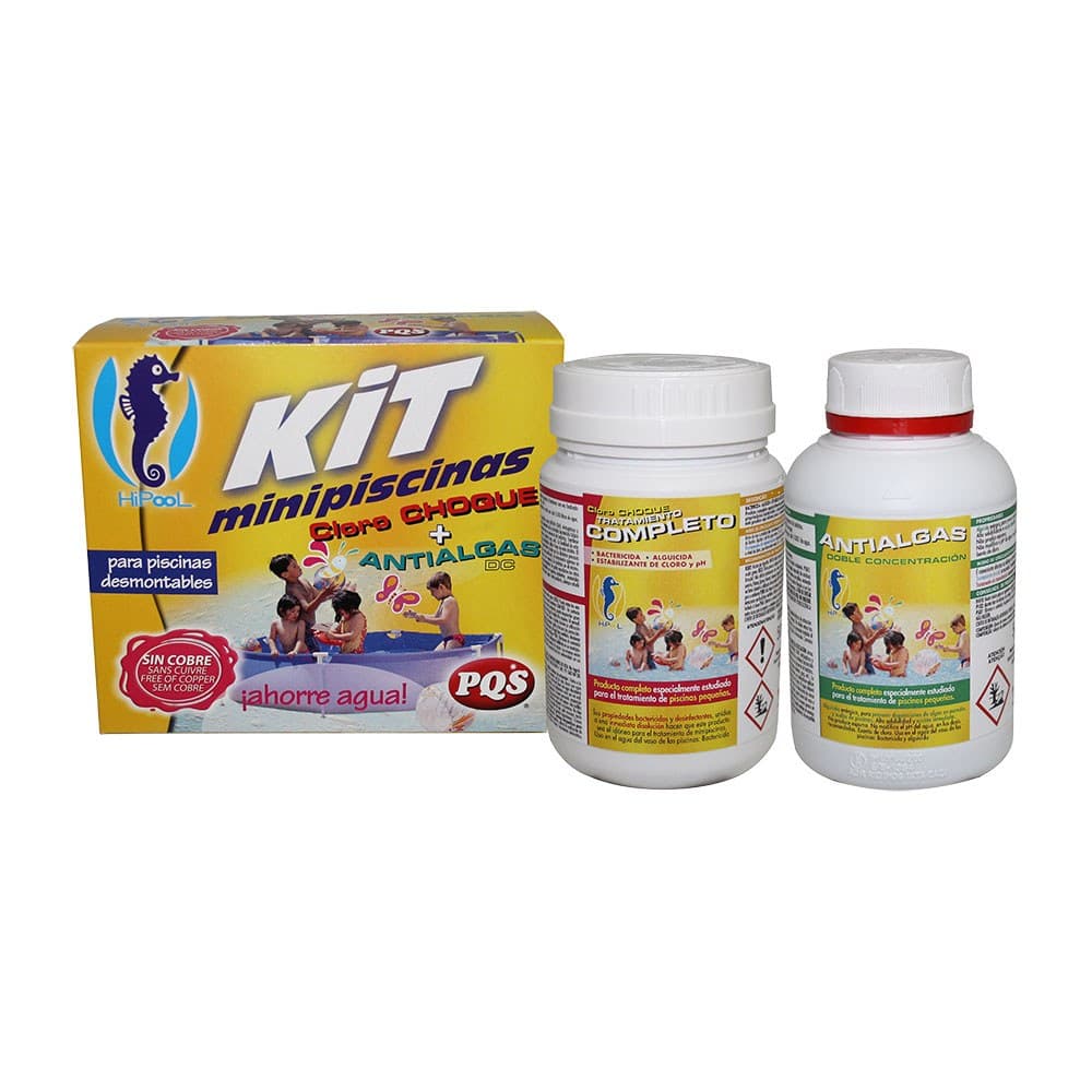 MANTENIMIENTO KIT MINI PARA PISCINAS PEQUEÑAS, CLORO CHOQUE 500 g Y ALGICIDA 500 ml