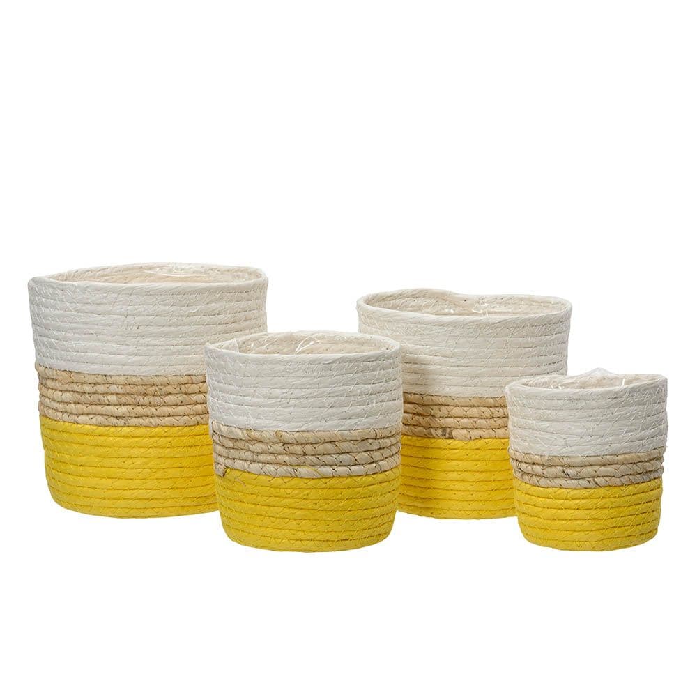 CUBRE MACETERO DE CUERDA DE PAPEL TRICOLOR, SET DE 4 PIEZAS