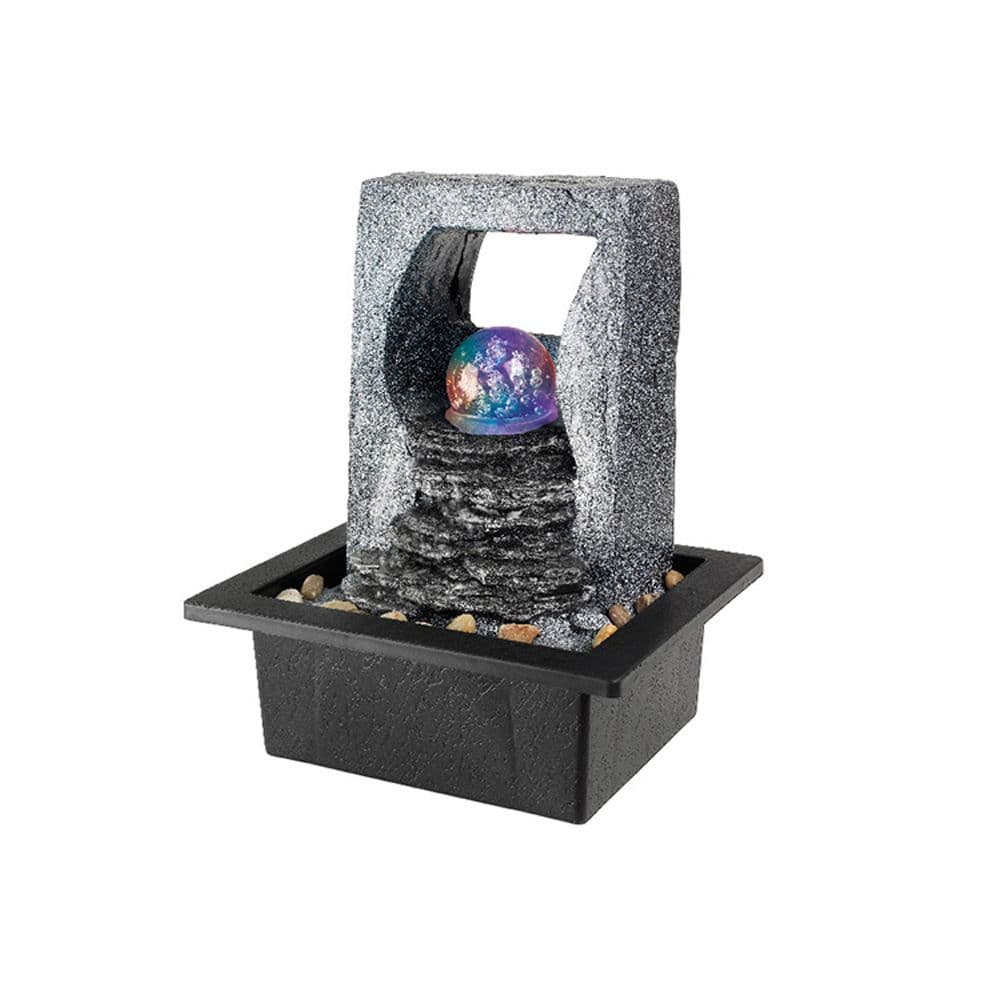 FUENTE DE RESINA PARA EXTERIOR IP44, CON LED RGB DE COLORES Y BOLA CRISTAL - 21,5 x 18,8 x 25,5 cm
