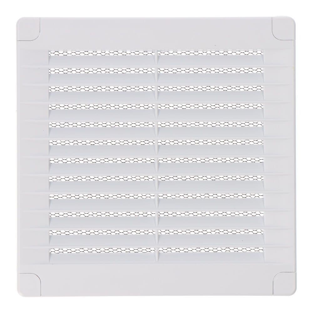 REJILLA VENTILACIÓN CUADRADA CON TAPONES Y MOSQUITERA 150x150x7mm ABS BLANCA