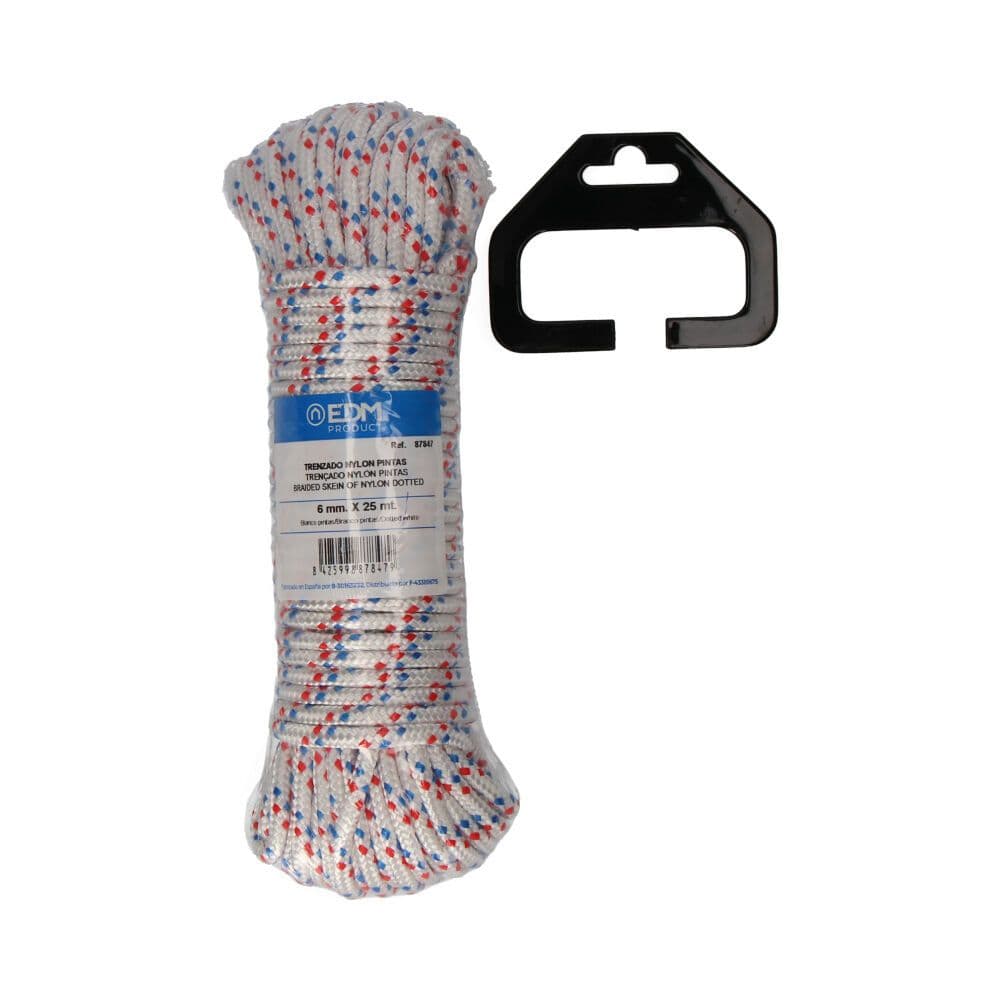 CUERDA TRENZADA BLANCA CON PINTAS NYLON, CALIBRE 6 mm x 25 m
