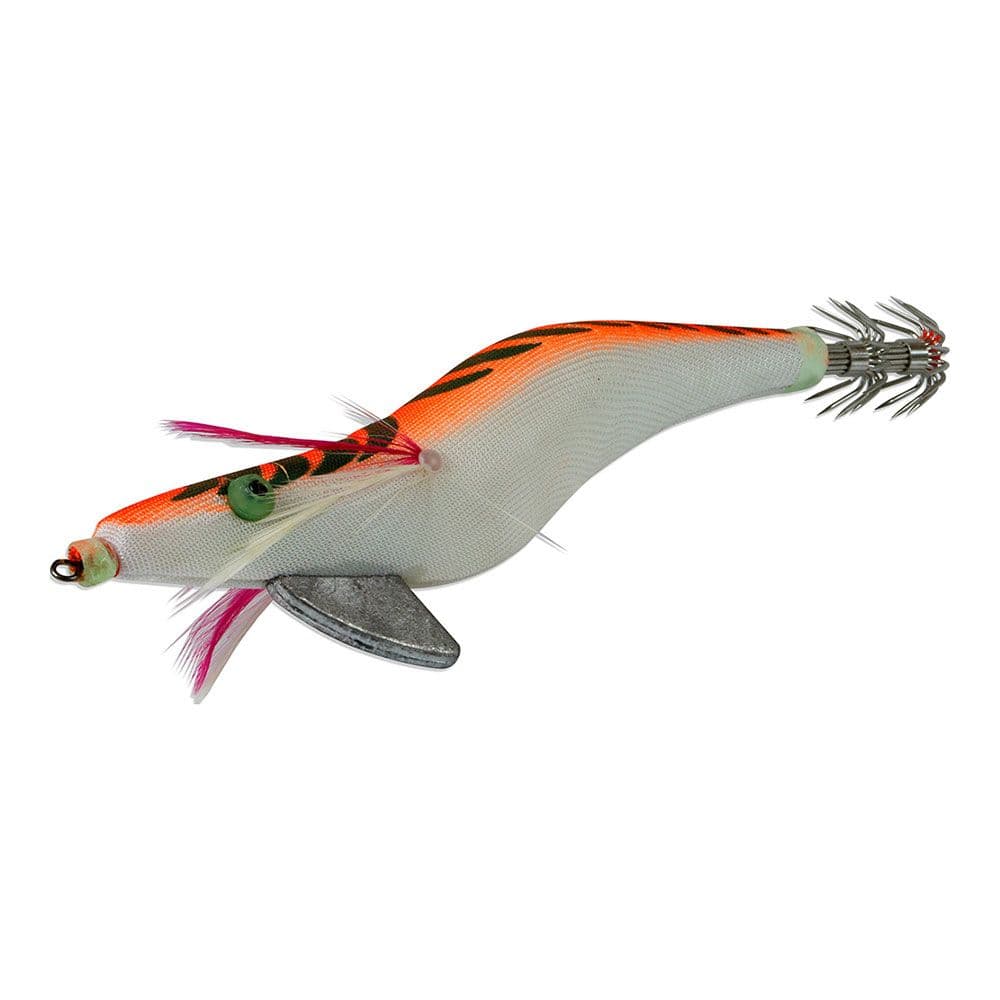 SEÑUELO ARTIFICIAL ESPECIAL PARA LA PESCA DEL CALAMAR Y LA SEPIA. 135 mm COLOR NARANJA BARRIGA BLANCA