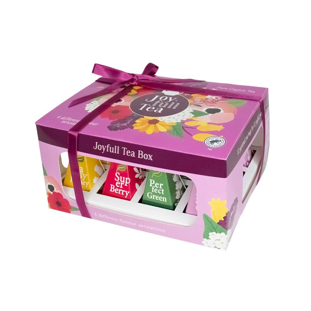 CAJA DE TÉ JOYFULL PYRAMID, 4 SABORES, 12 BOLSAS