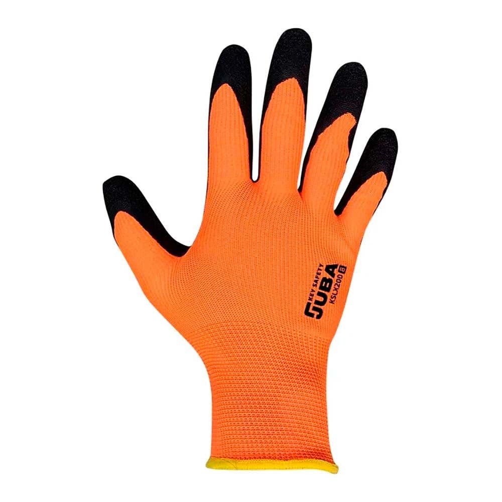 GUANTE POLIÉSTER CON PALMA LÁTEX RUGOSO, KEEP SAFE, NARANJA Y NEGRO, T-10 XL