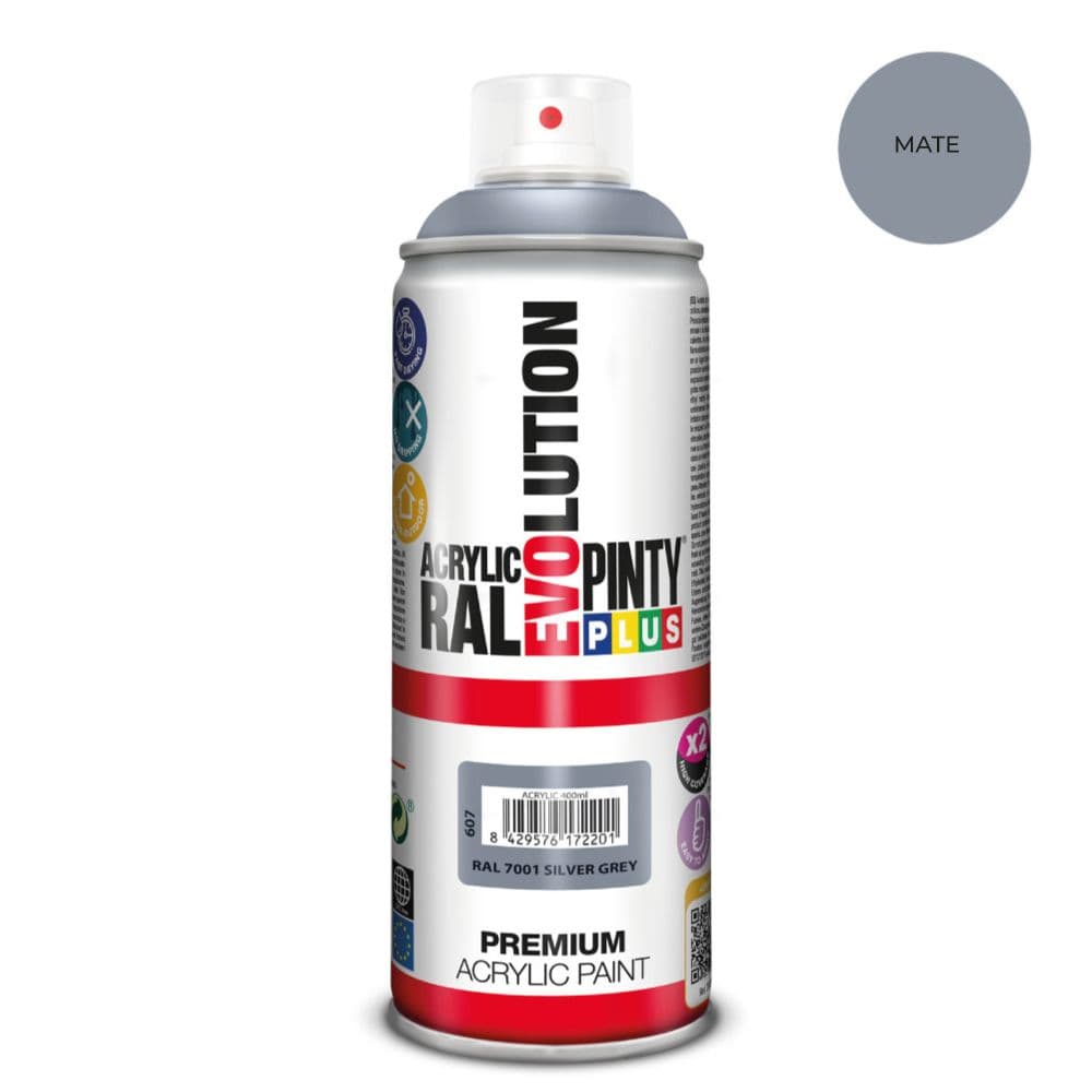 PINTURA ACRÍLICA SPRAY EVOLUTION 520 cc RAL 7001 MATT SILVER GREY 300 g
