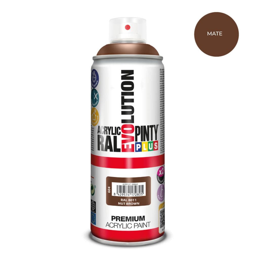 PINTURA ACRÍLICA SPRAY EVOLUTION 520 cc RAL 8011 MATT NUT BROWN 300 g