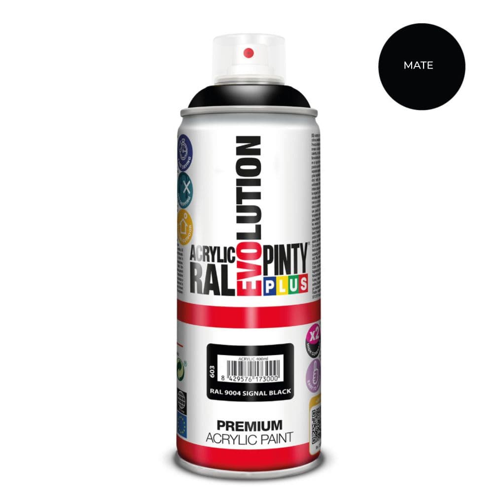 PINTURA ACRÍLICA SPRAY EVOLUTION 520 cc RAL 9004 MATT SIGNAL BLACK 300 g