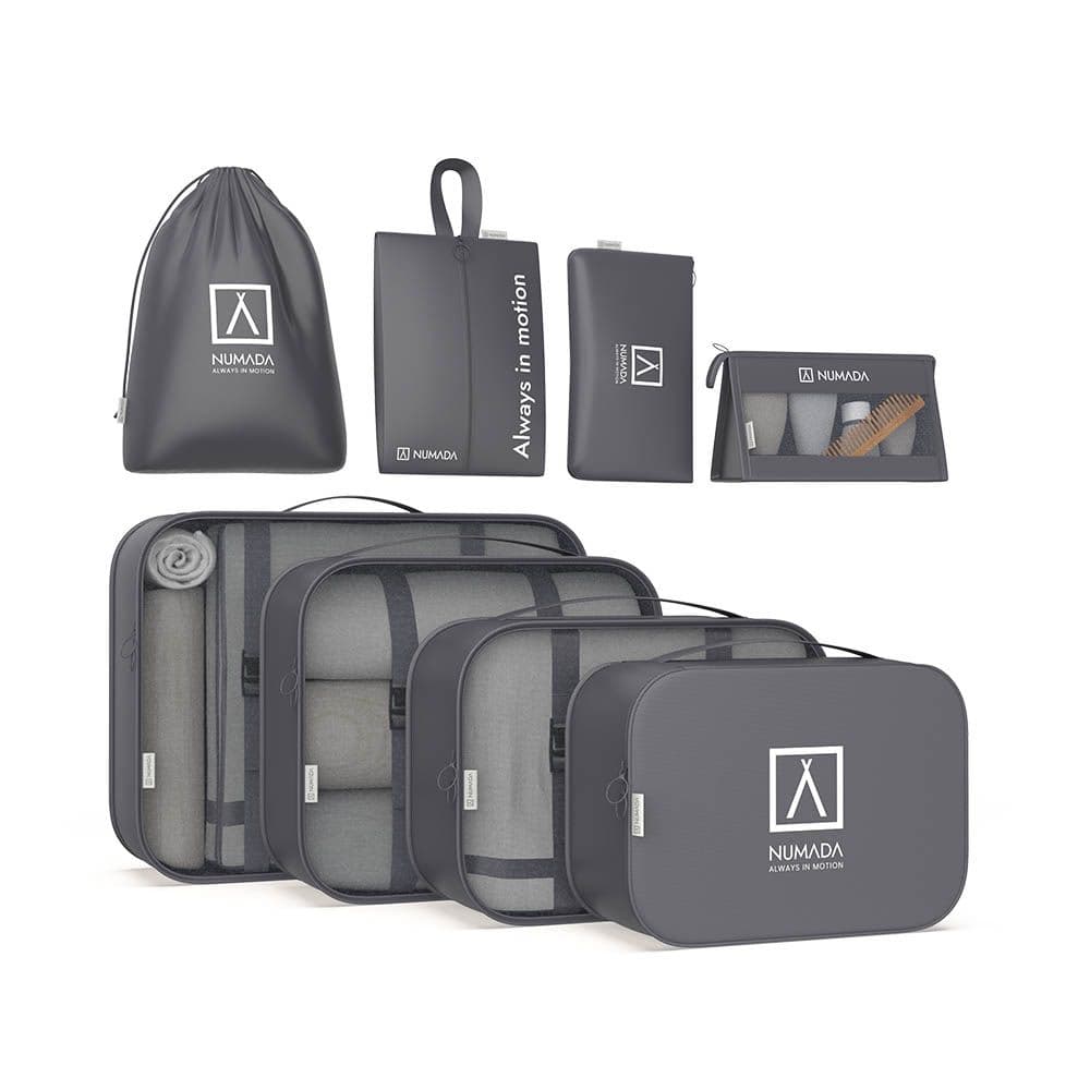 ORGANIZADOR DE MALETA GRIS OSCURO. 8 PIEZAS