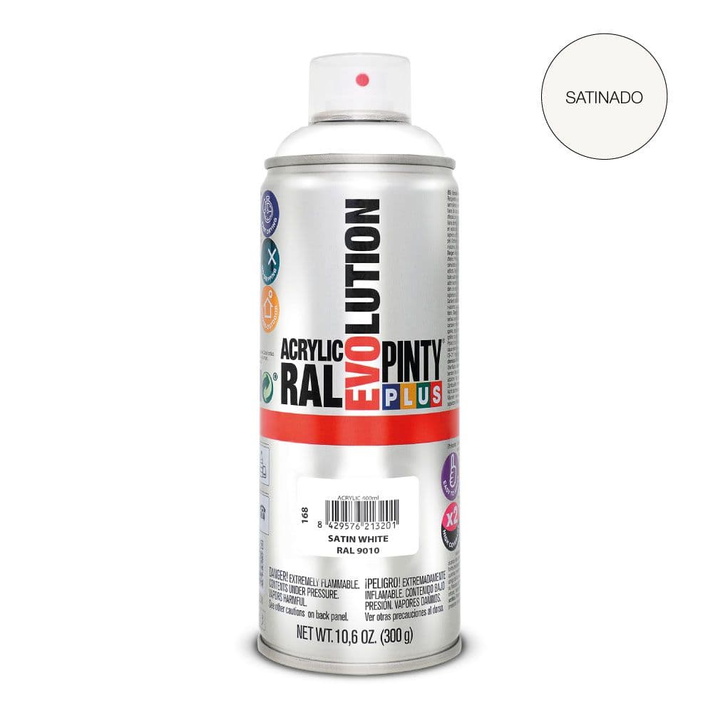 PINTURA ACRÍLICA SPRAY EVOLUTION 520 cc RAL 9010 BLANCO PURO SATINADO