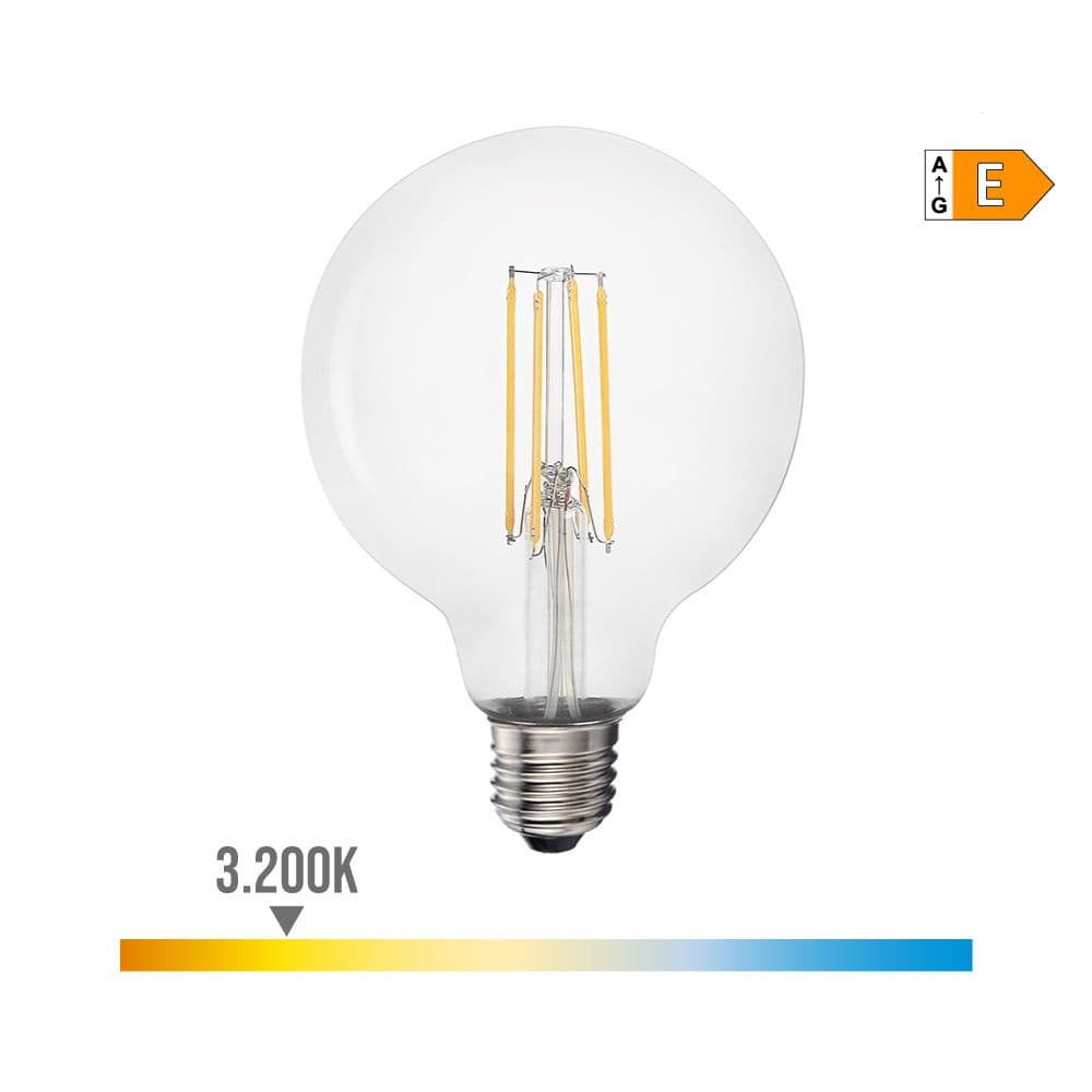 BOMBILLA DE GLOBO CON FILAMENTO DE LED E27 6 W 800 lm 3200 K LUZ CALIDA Ø9,5 x 14 cm