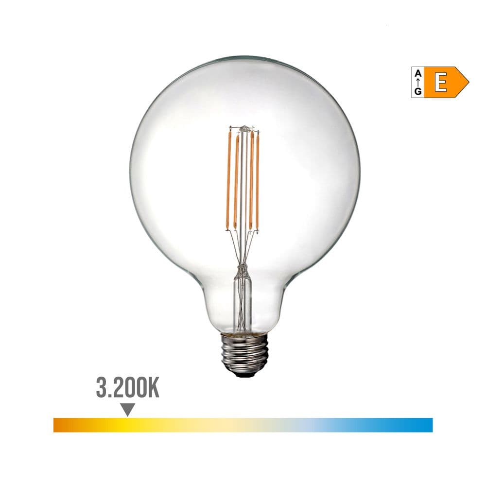BOMBILLA DE GLOBO CON FILAMENTO DE LED E27 6 W 800 lm 3200 K LUZ CALIDA Ø12,5 x 18,2 cm
