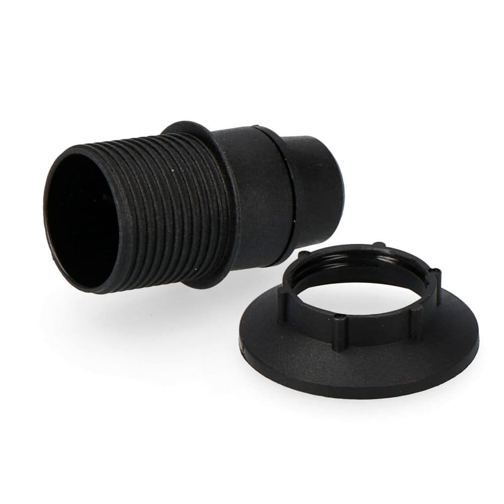 PORTALÁMPARAS E14 SEMIROSCADO + ARANDELA NEGRO (ENVASADO)