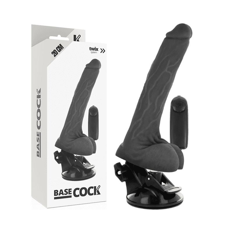 BASECOCK - VIBRADOR REALÍSTICO CONTROL REMOTO NEGRO CON TESTÍCULOS 20 CM -O- 4 CM