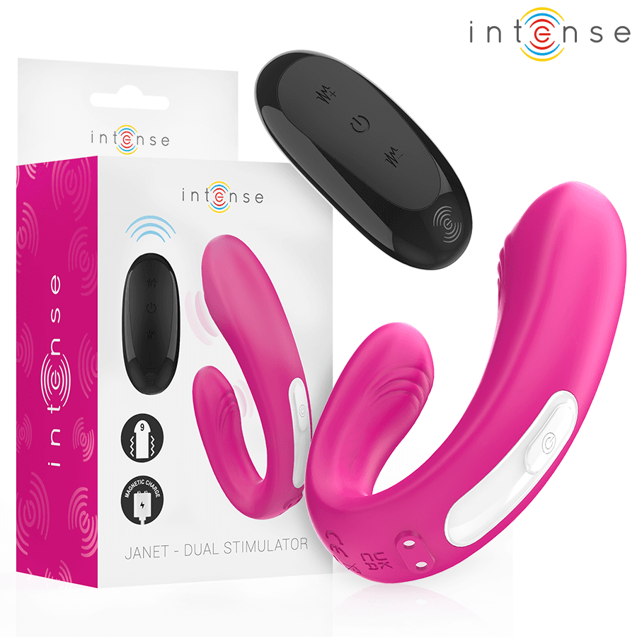 INTENSE - JANET ESTIMULADOR Y VIBRADOR DUAL EN FORMA DE U CON CONTROL REMOTO ROSA