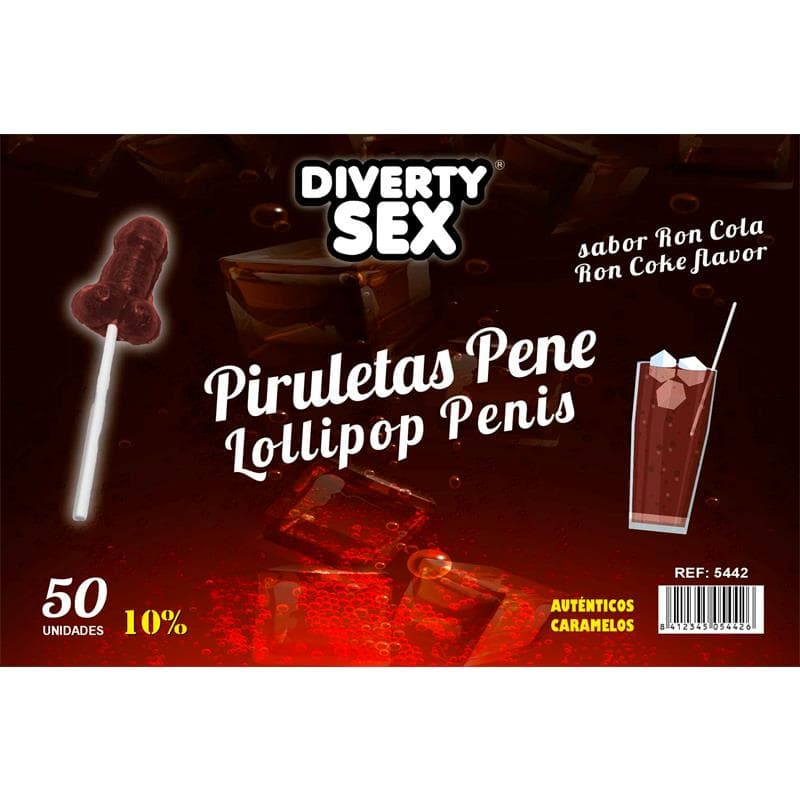 50 Piruletas Forma Pene Sabor Ron Cola 10% Alcohol